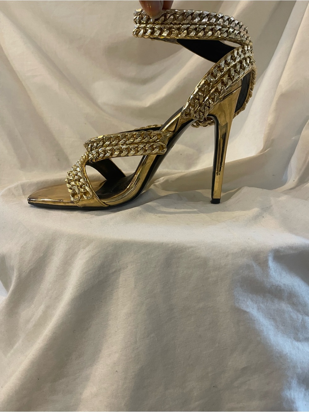 Shane Justin Gold Ankle Wrap Heels